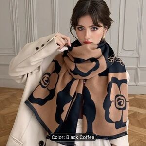 Black and Tan Elegant Scarf with Flowing Ends